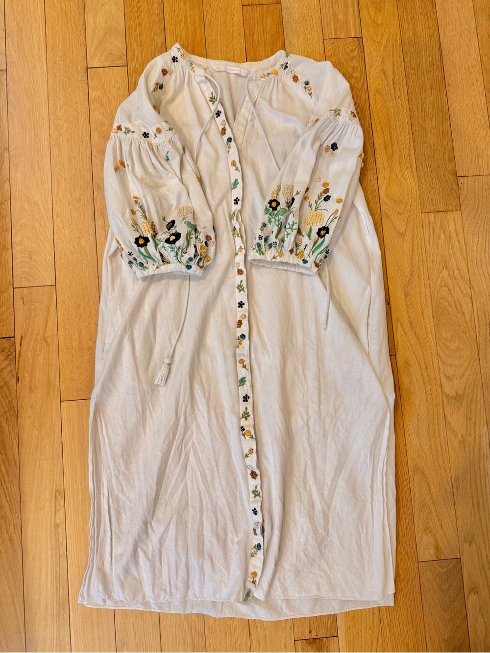 Zara White Embroidered Midi Dress with Floral Accents